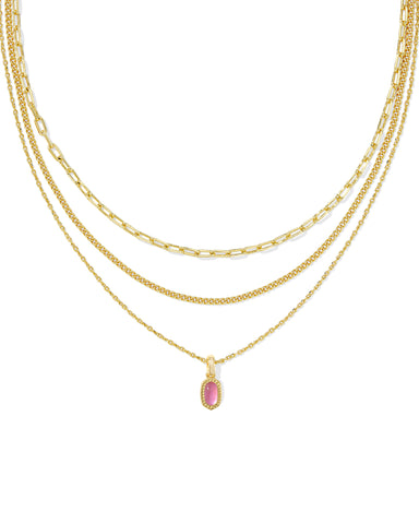 Mini Elisa Gold Triple Strand Necklace in Azalea Illusion