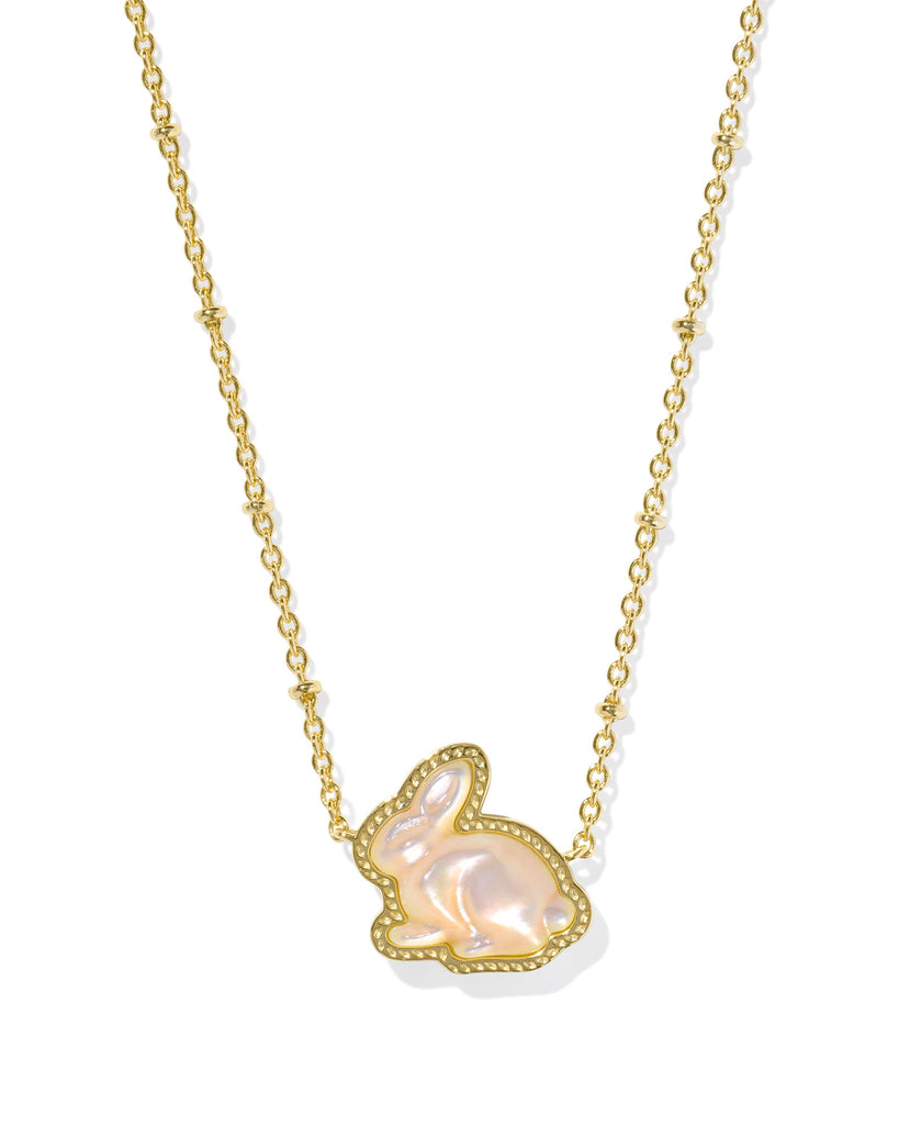 Bunny Short Gold Pendant Necklace in Taupe Mother of Pearl