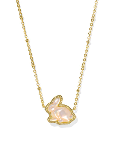 Bunny Short Gold Pendant Necklace in Taupe Mother of Pearl