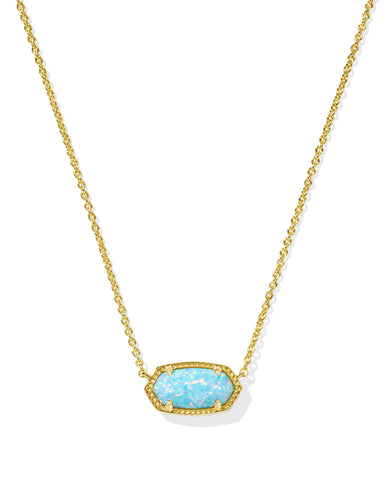 Elisa Short Gold Pendant Necklace in Light Teal Opal