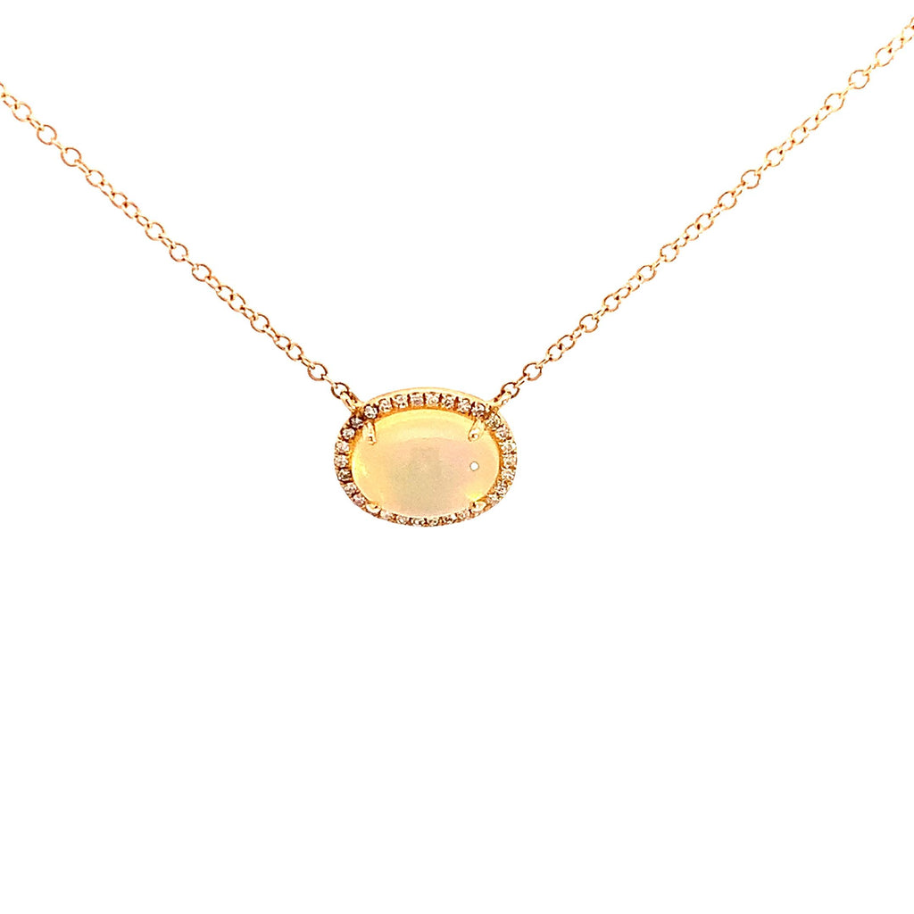 Oval Opal & Diamond Pendant Necklace