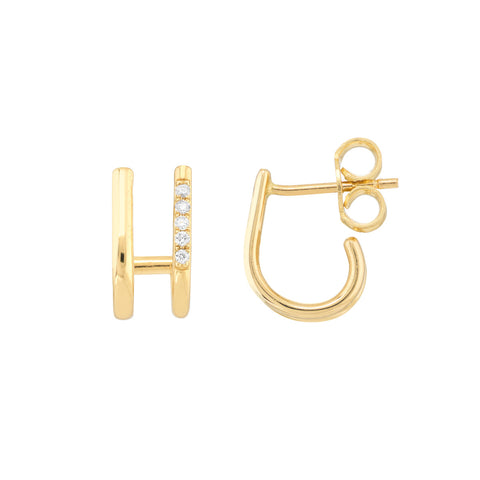 Gold Diamond J Huggie Earrings