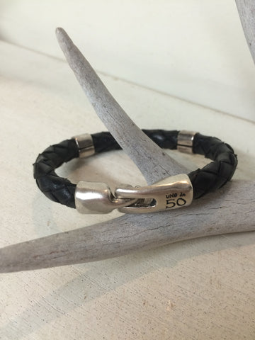 Silver and Black Leather Bracelet