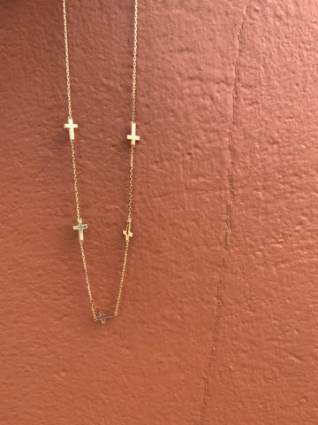 Gold Cross Station Necklace