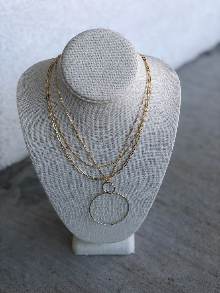 VIBE Triple Chain Necklace with Circle Drop