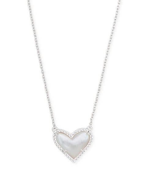 Ari Heart Silver Pendant Necklace in Ivory Mother of Pearl