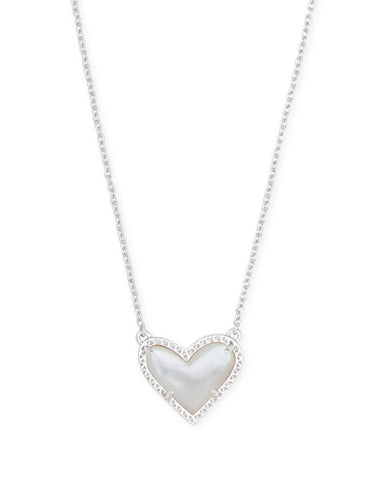 Ari Heart Silver Pendant Necklace in Ivory Mother of Pearl